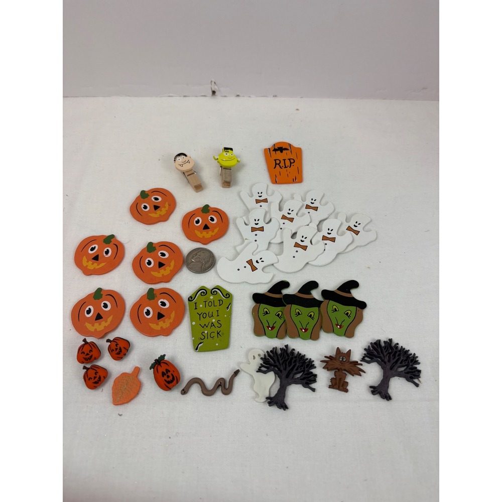 Halloween Wood Embellishments Lot Scrapbooking Cardmaking Pumpkins Ghosts Witch
